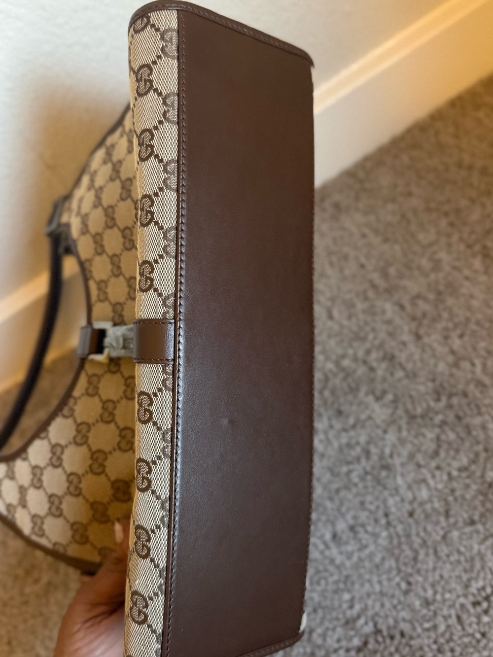 Gucci Jackie GG Canvas Bardot Shoulder Bag Brown Leather Made in Italy Authentic - Picture 9 of 13